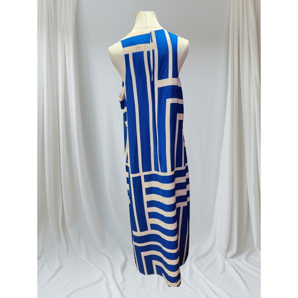 Donna Morgan Quincy Blue & White Geometric Sleeveless Maxi Dress Size 16 - Picture 2 of 10